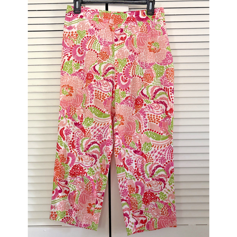 Island Wear Capris Size 6 Bright Tropical Paisley Print Pants Colorful Cotton